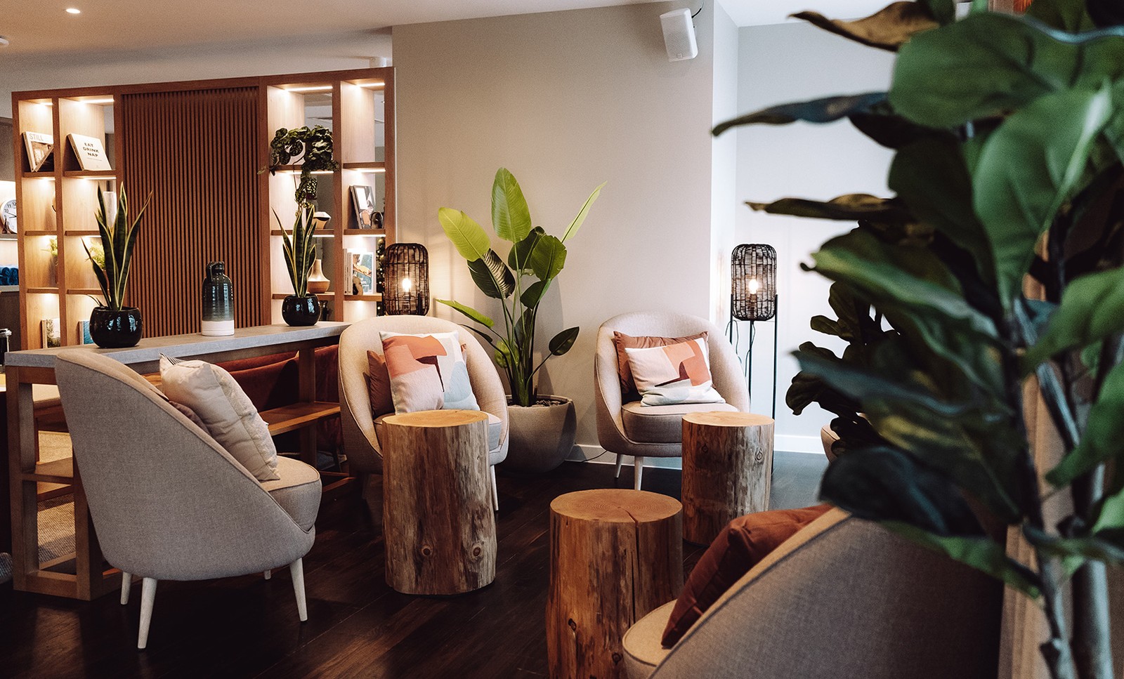 Muted decor and soft lighting create a really relaxing and inviting atmosphere in the Spa Lounge.