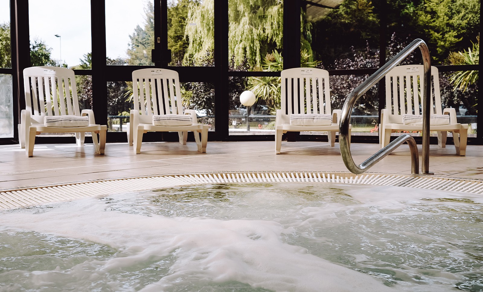 Relax, soak, and let the bubbles work their magic in the indoor bubble pool and hot tub after a day of exploring.