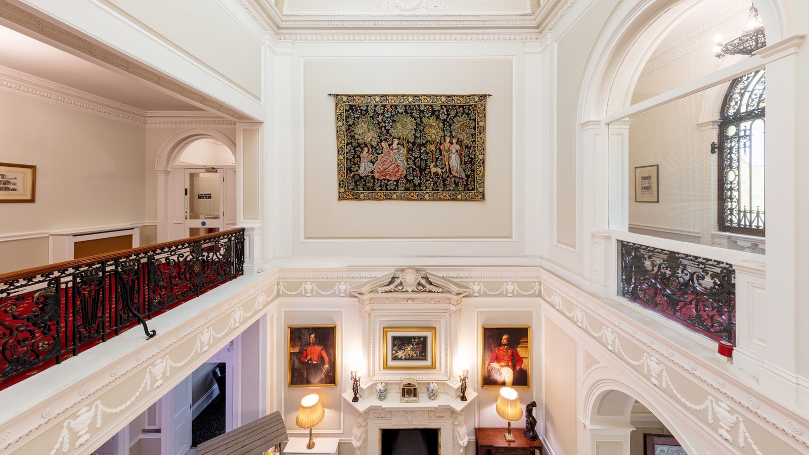 Nidd Halls grand reception area with beautiful artwork and ample lighting.