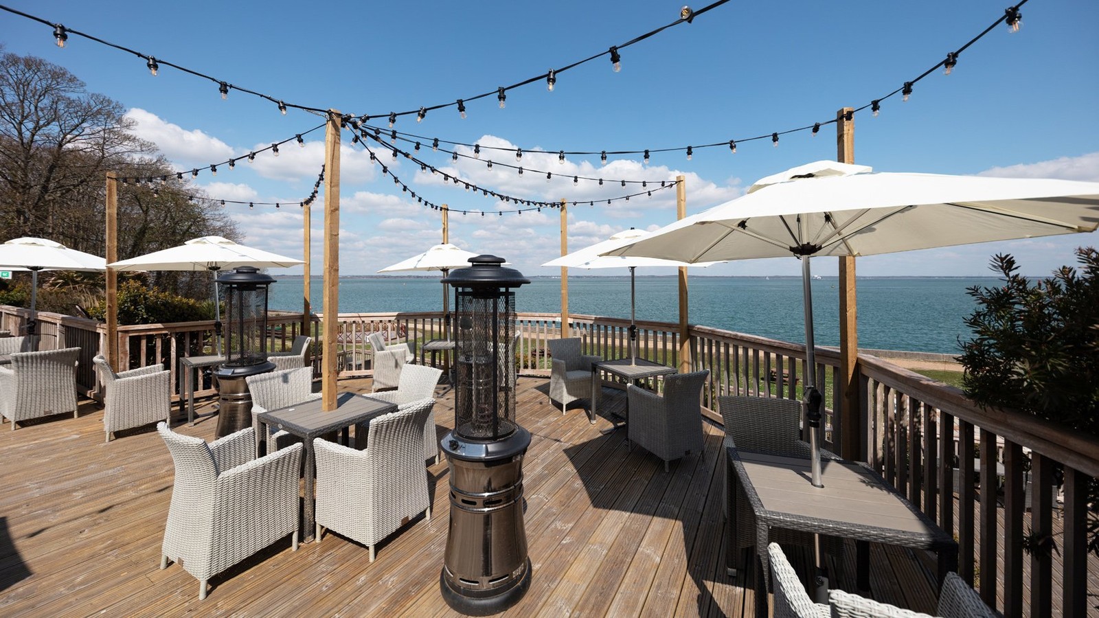The large terrace overlooking the sea with comfortable seating with perfect views.
