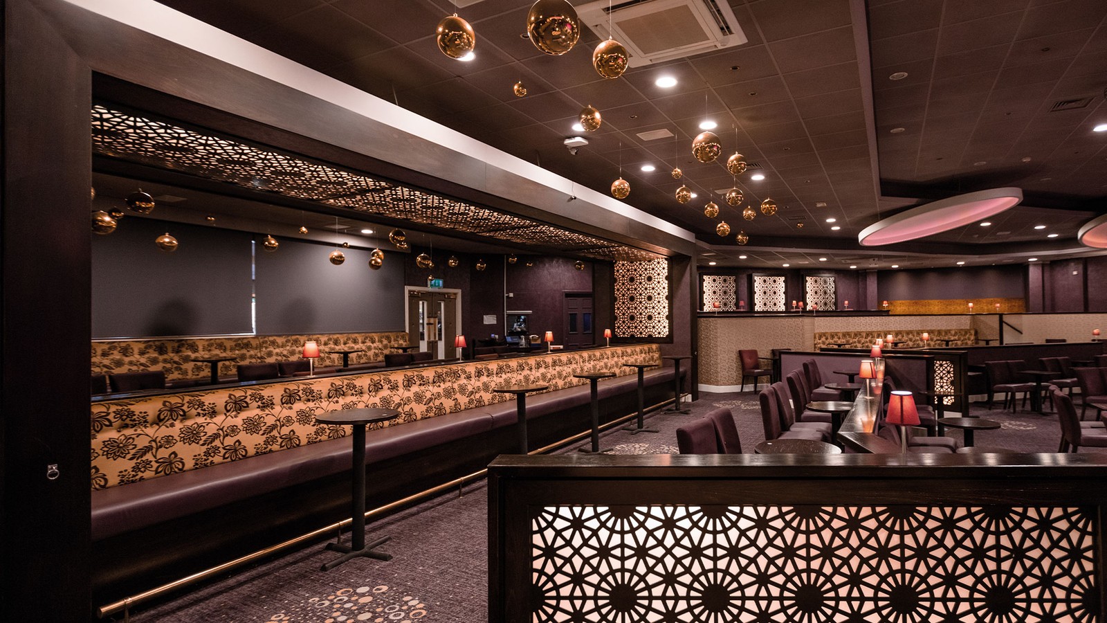 The late lounge entertainment venue with comfortable seating and good lighting.