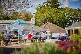 Guests enjoying the courtyard at Lakeside