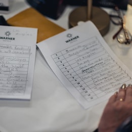 Close up of a quiz sheet being marked after a quiz hosted by the entertainment team at Littlecote House Hotel