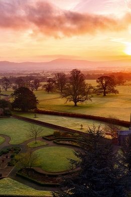 Sunset view of Bodelwyddan grounds