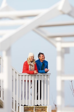Guests enjoying the view of the sea at Corton