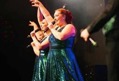 Warner Theatre Company on stage performing a festive show
