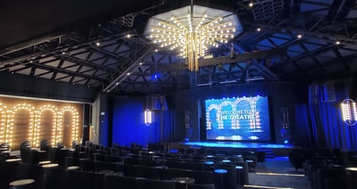 The Theatre entertainment venue at Heythrop Park, from the back of the venue and pointing toward the stage