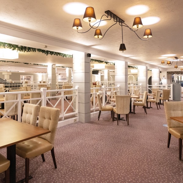 The Rosewood restaurant with comfortable seating and good lighting.