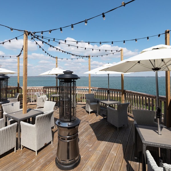 The large terrace overlooking the sea with comfortable seating with perfect views.