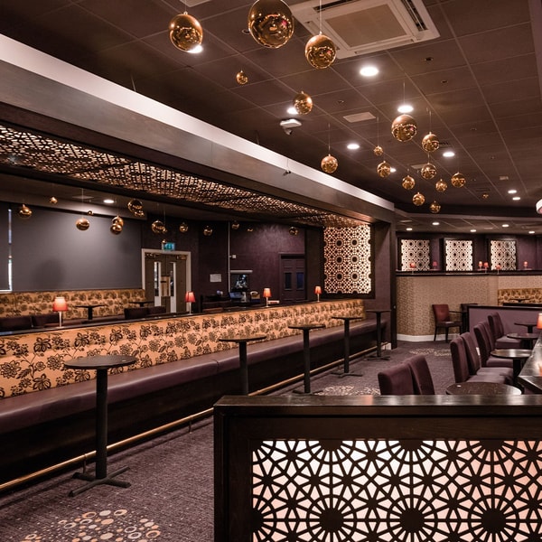 The late lounge entertainment venue with comfortable seating and good lighting.