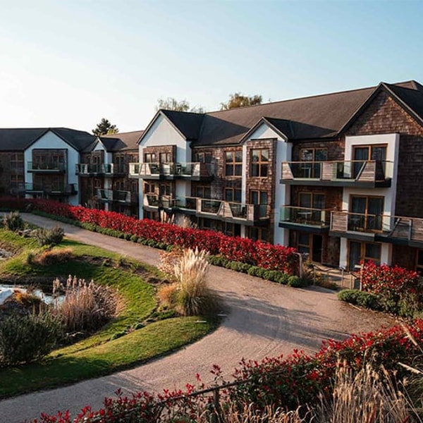 The view overlooking The Fairways rooms, facing the beautiful landscaped gardens with a small lake in the centre.