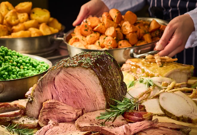 Delicious meats and traditional sides with our carvery in Market Kitchen