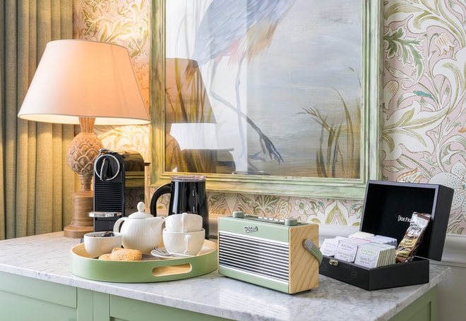Example of expanded tea tray and DAB radio found in the Manor House Suites at Thoresby Hall