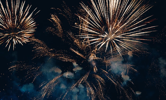Colourful fireworks against a very dark sky