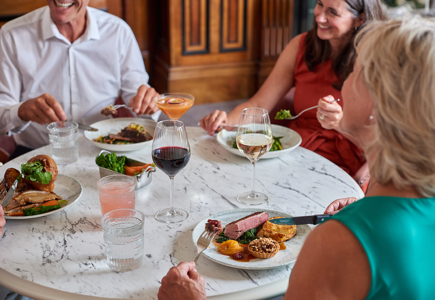 guests eating dinner